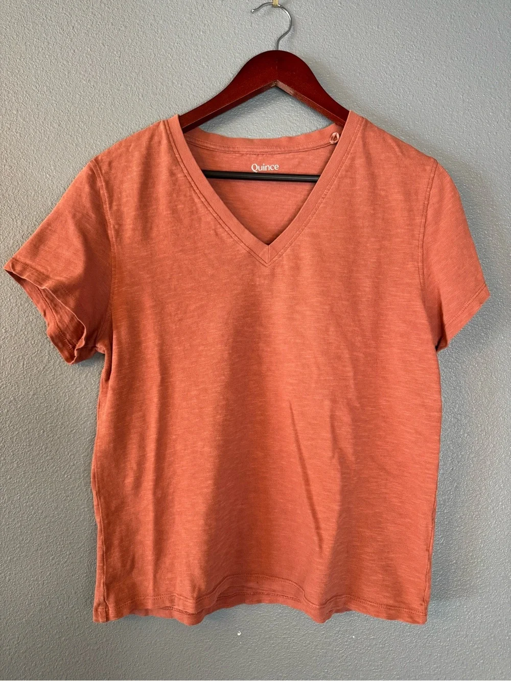 Quince Women's V-Neck Short Sleeve Tee in Terracotta - Picture 1 of 8